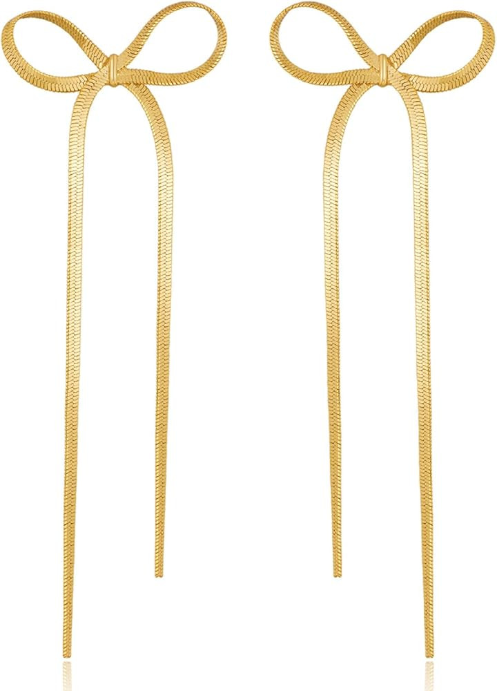 LecAit 925 Sterling Silver Post Bow Drop Dangle Earrings for Women Girls Long Tassel Chain Earrin... | Amazon (CA)