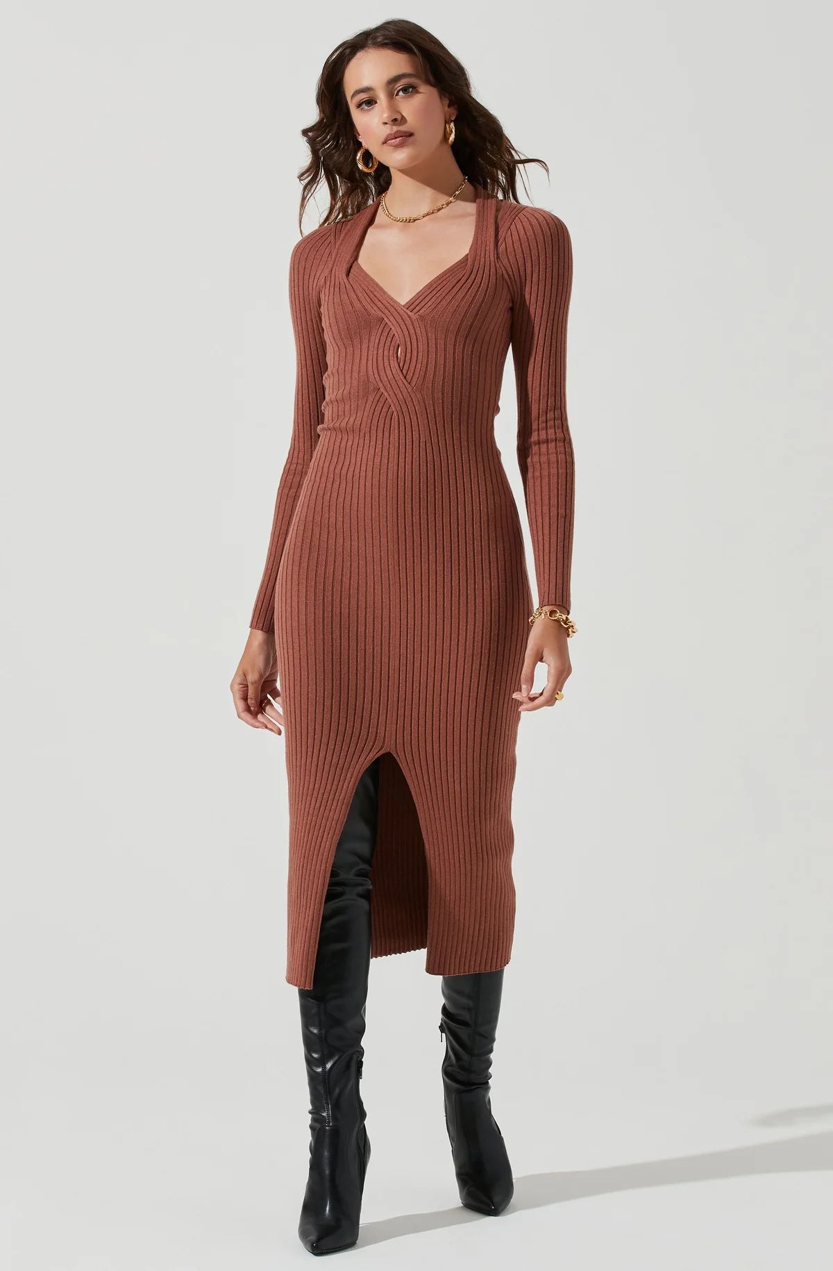 Long Sleeve Twist Front Sweater Dress | ASTR The Label (US)