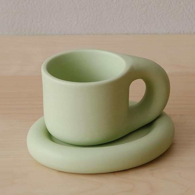 WENSHUO Chubby Funny Coffee Mug, Novelty Cute Cup and Saucer, Matte Crème, 9 oz (Mint Green) | Amazon (US)