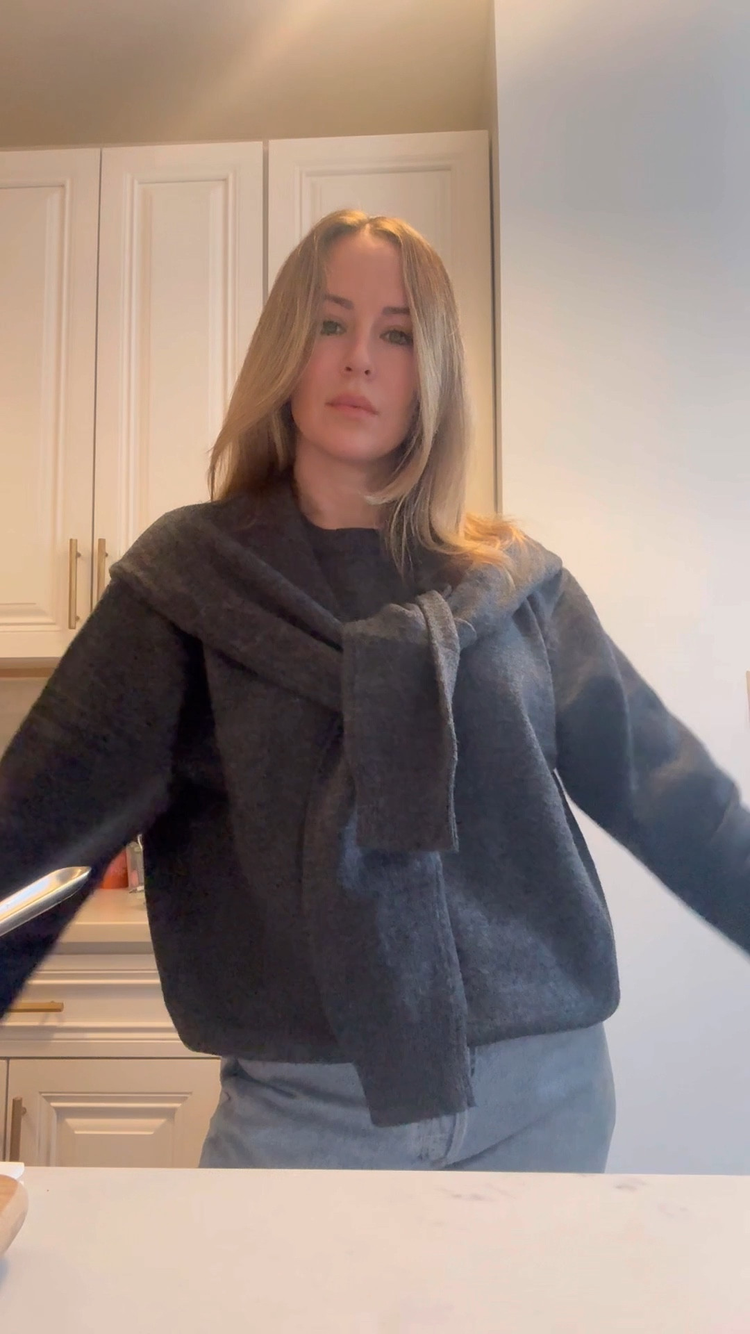 Fun fixed scarf detail sweater. In a size M. 