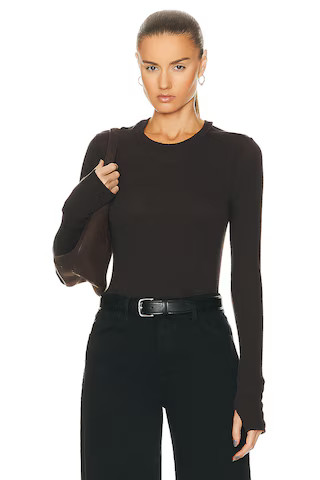 Enza Costa Cashmere Easy Cuffed Crewneck Top in Chocolate | FWRD 