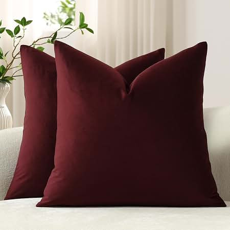 DEZENE Throw Pillow Covers 18x18 Burgundy: Pack of 2 Cozy Soft Velvet Square Modern Luxury Decora... | Amazon (US)