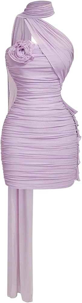 Floerns Women's One Shoulder Mini Dress 3D Floral Bodycon Wedding Guest Dresses with Scarf | Amazon (US)