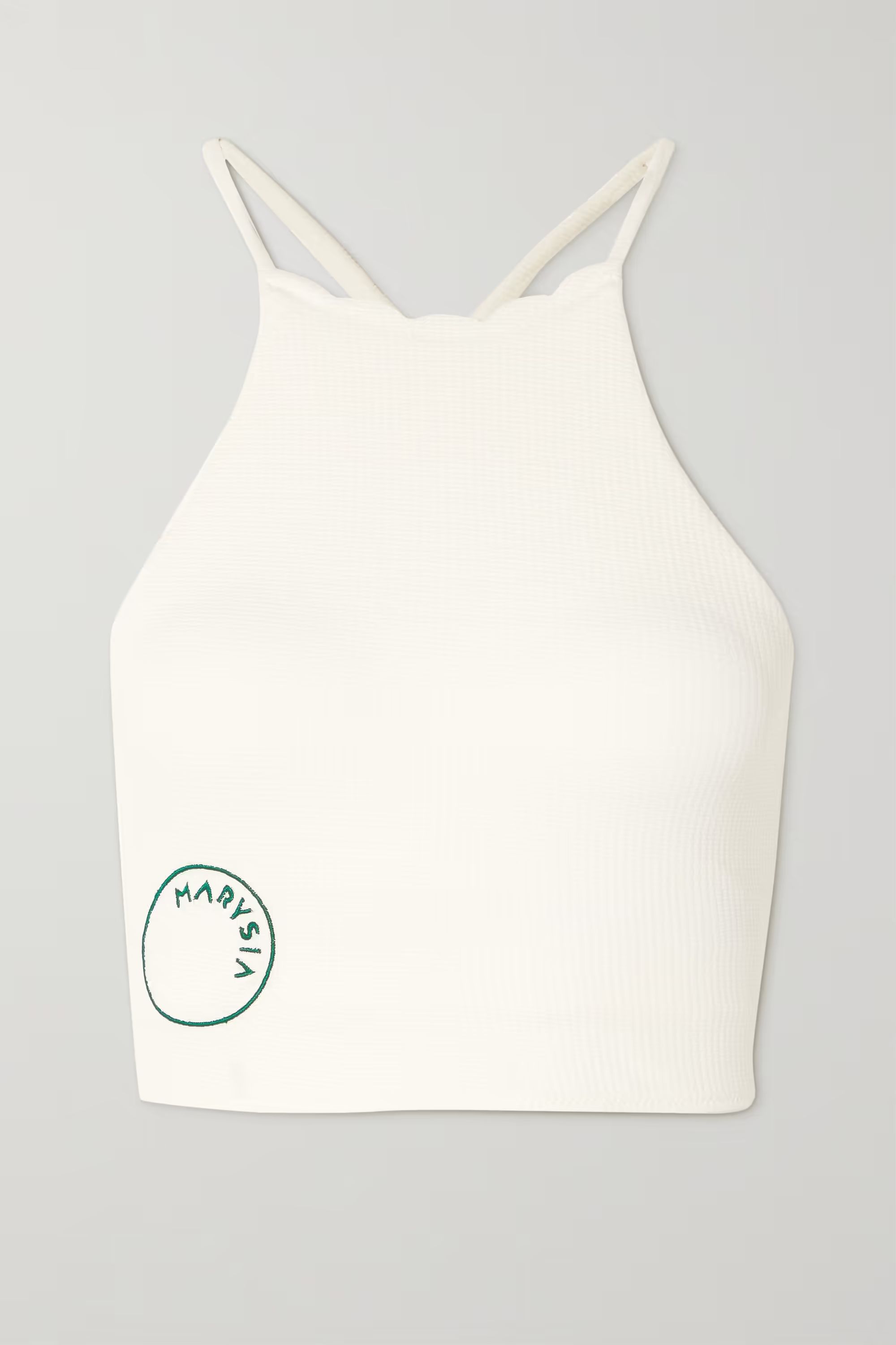 + NET SUSTAIN Steffi scalloped stretch recycled-seersucker sports bra | NET-A-PORTER (US)