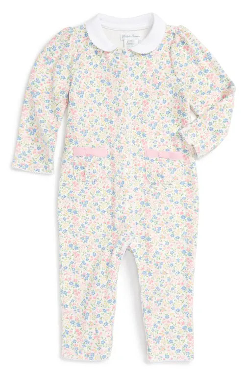 Ralph Lauren Floral Print Romper in White Multi at Nordstrom, Size Newborn | Nordstrom