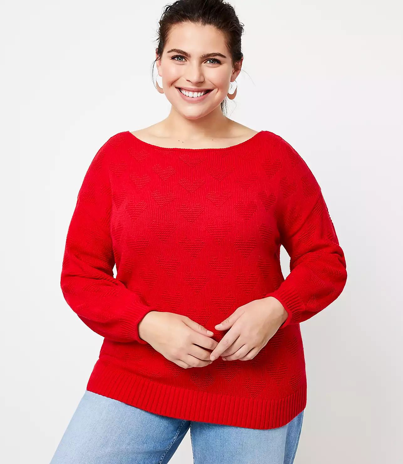 LOFT Plus Heart Boatneck Sweater | LOFT