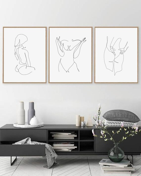 Female Nude Line Art Set of 3 Prints, One Line Art Print, Modern Minimalist Triptych, Downloadabl... | Etsy (US)