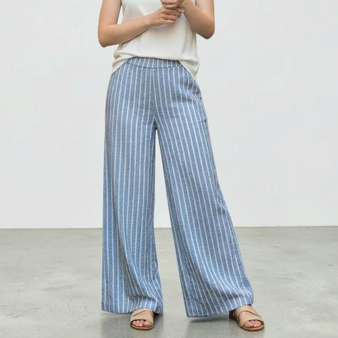 Denim & Co. Women's Wide leg Pants - White/Blue - L | Depop US
