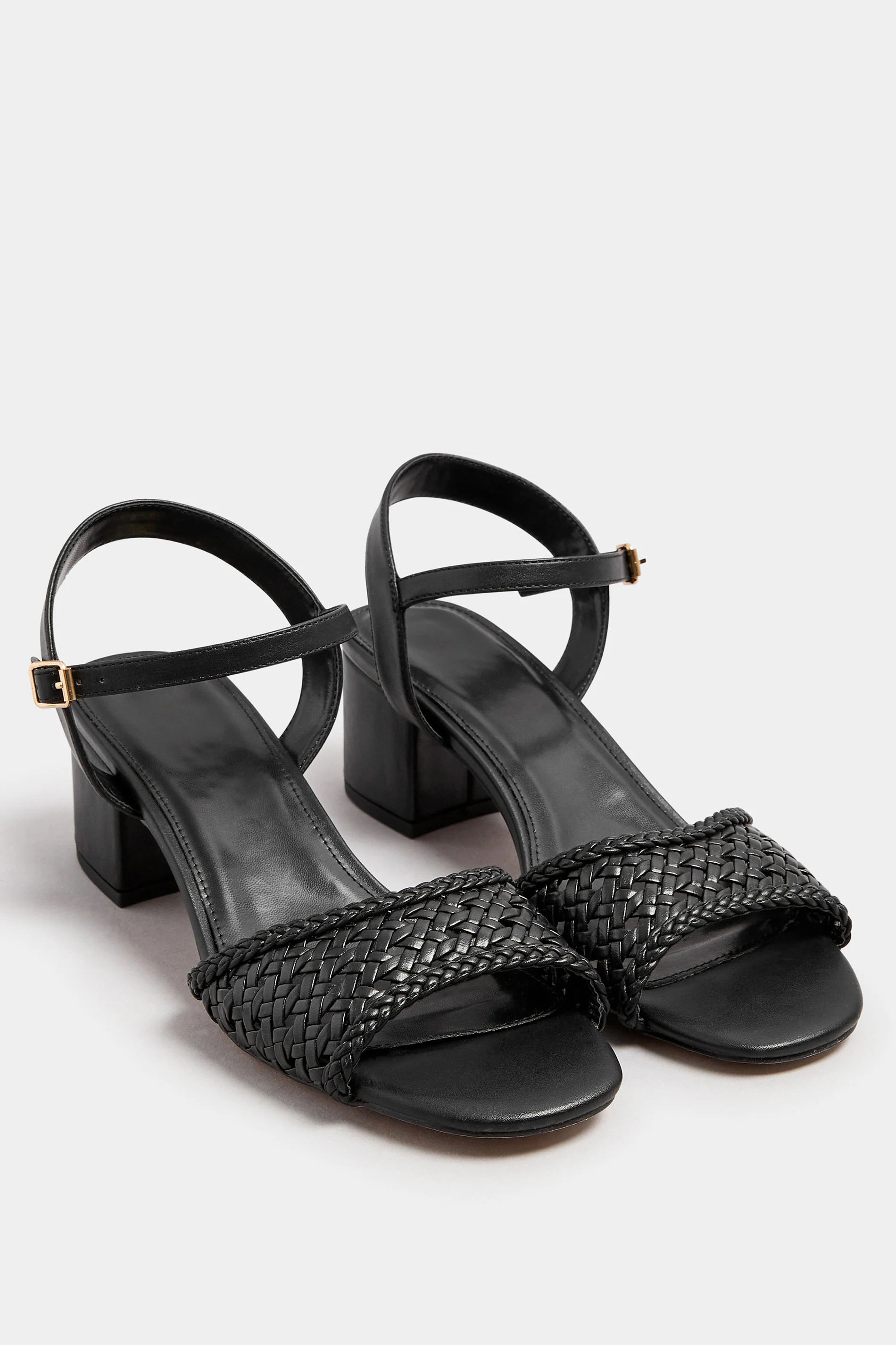 LTS Black Woven Strap Open Toe Block Heel In Standard Fit | Long Tall Sally