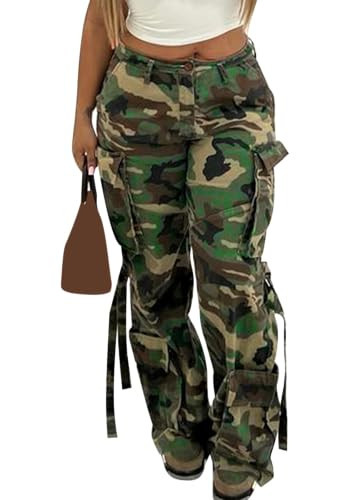 Symina Camo Pants Women High Waist Camouflage Cargo Pants Wide Leg Jogger Sweatpants Trousers with Pockets | Amazon (US)