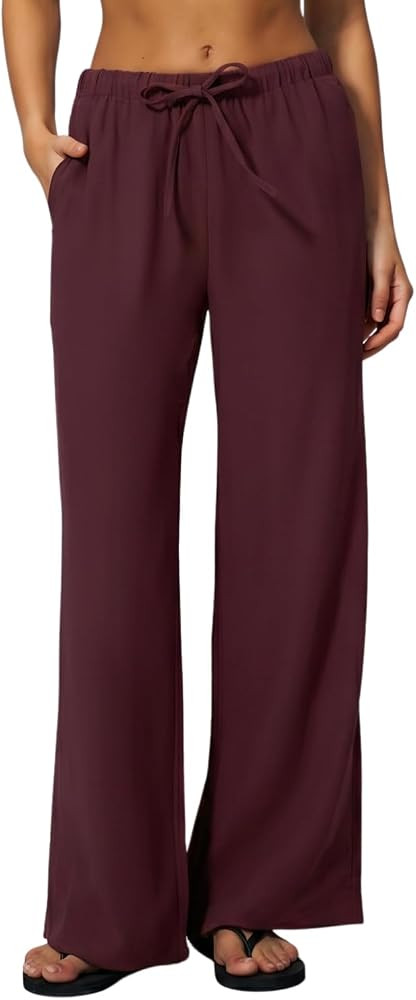 QINSEN Women's Wrinkle-Resistant Wide Leg Palazzo Pants High Rise Flowy Drape Drawstring Elastic ... | Amazon (US)