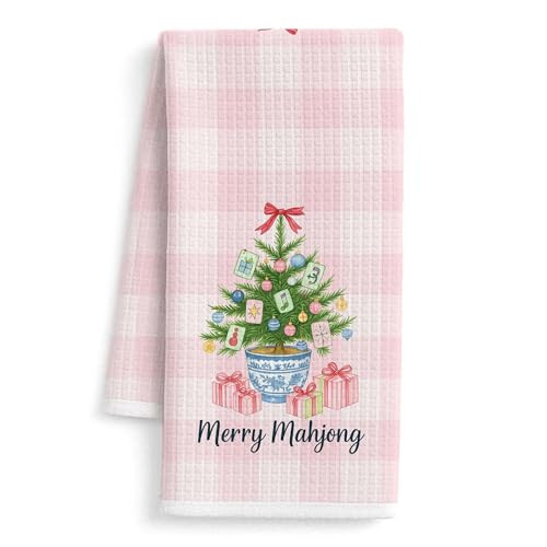 FISWAFY Merry Mahjong Christmas Kitchen Towels, Mahjong Gifts for Christmas Dish Tea Towels, Coquette Bow Xmas Tree Decorative Hand Towel for Kitchen Bathroom Decor, 16x24 Inch | Amazon (US)