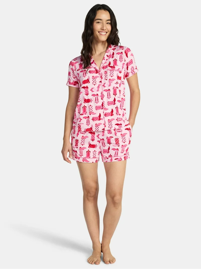 Valentine's Day Women's Knit Notch Collar Top and Shorts Pajama Set from Way to Celebrate, 2-Piec... | Walmart (US)