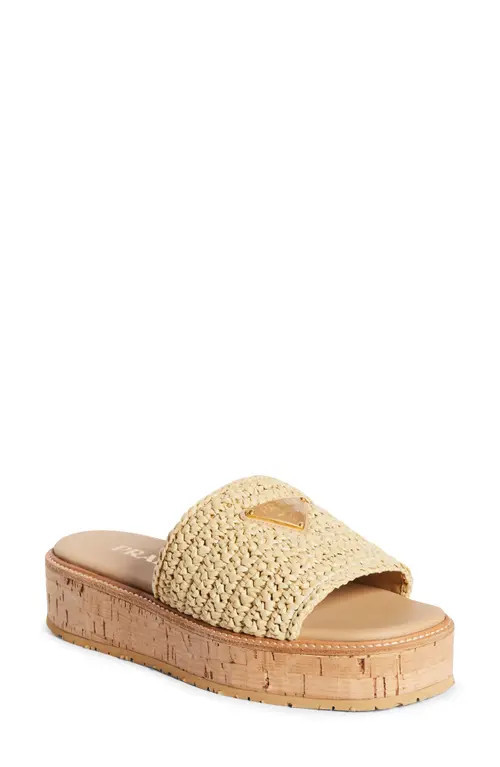 Prada Raffia Platform Slide Sandal in Natural at Nordstrom, Size 11Us | Nordstrom