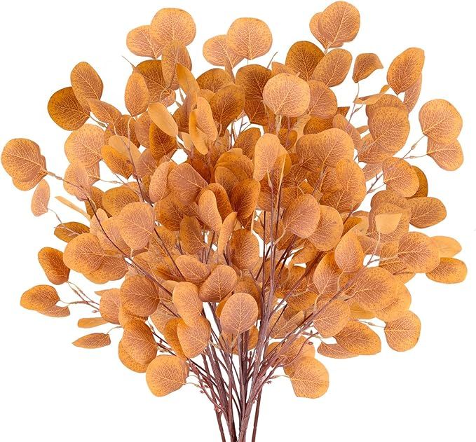 6 Pcs Fall Eucalyptus Stems, 35.43" Fall Stems, Yellow Silk Silver Leaf Eucalyptus Plants for Hom... | Amazon (US)