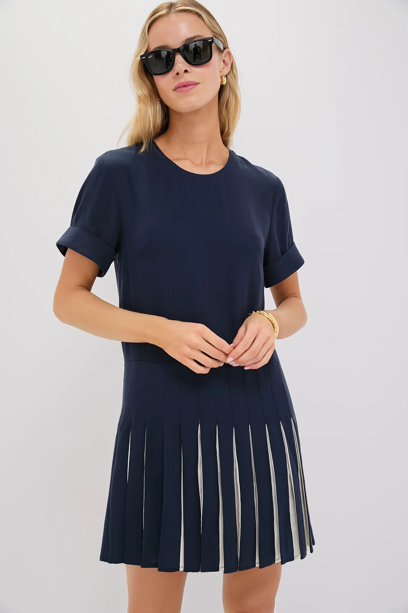 Navy Pleated Liza Dress | Tuckernuck (US)