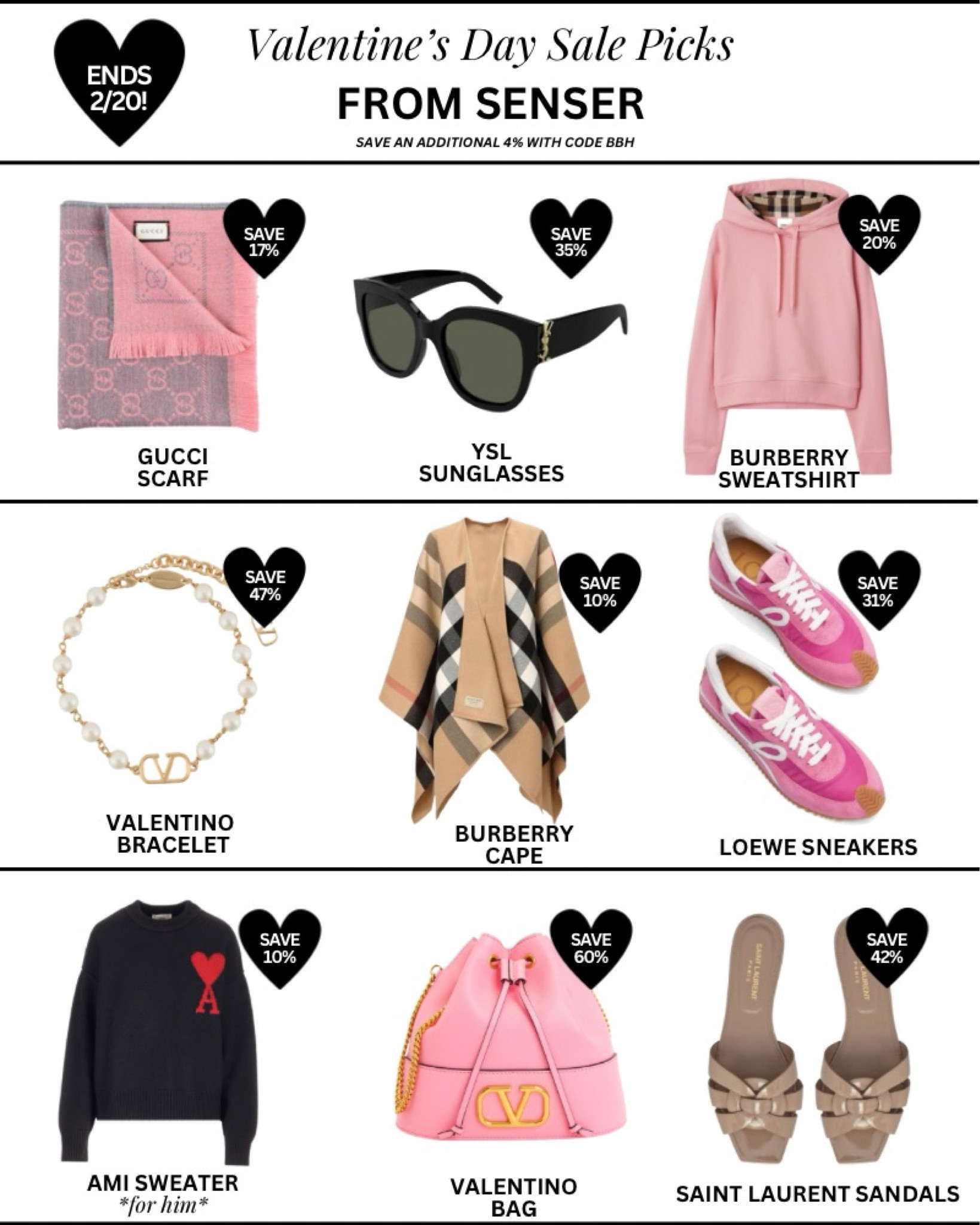 Save 30-70% off seen on Real Housewives pieces rarely carried by other retailers at SENSER. And during their Valentines Day Sale you can save up to 80% on coveted pieces. SENSER sources from over 1500 European boutiques and passes the savings on to you. Use exclusive Code BBH for an additional 4% off!  @senser #senser

*Valentines Day sale pricing is through 2/20 and prices are subject to change based on availability. The celebrities pictured are in no way affiliated with or endorsing this post.