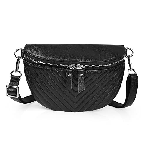 befen Small Leather Designer Belt Bag for Women Crossbody, Black Quilting Crossbody Fanny Packs for Women Cross Body-Chevron Quilted Black | Amazon (US)