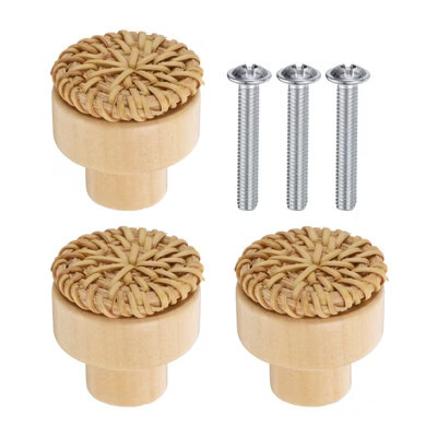 Unique Bargains Rattan Wood Handmade Round Dresser Cabinet Knobs with Screws 3 Pcs 1.2" x 1.2" | Target