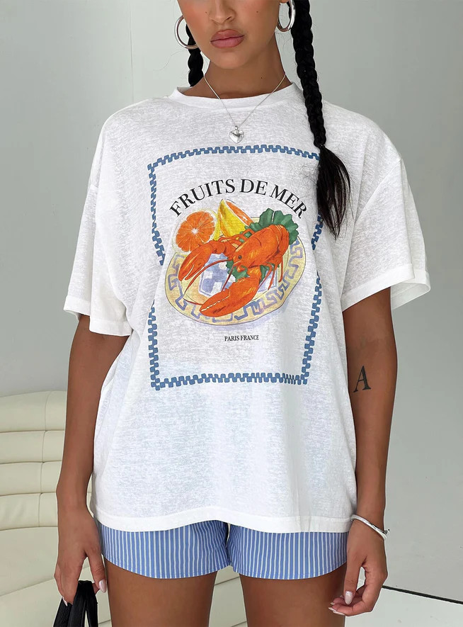 Larry Lobster Oversized Tee White | Princess Polly US