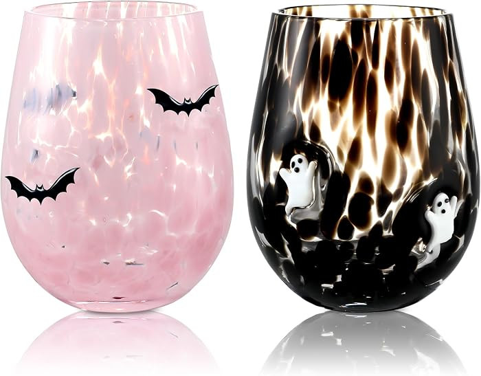 Mimorou 2 Pcs Halloween Icon Glasses Cups 14 Oz, Ghost Bat | Amazon (US)