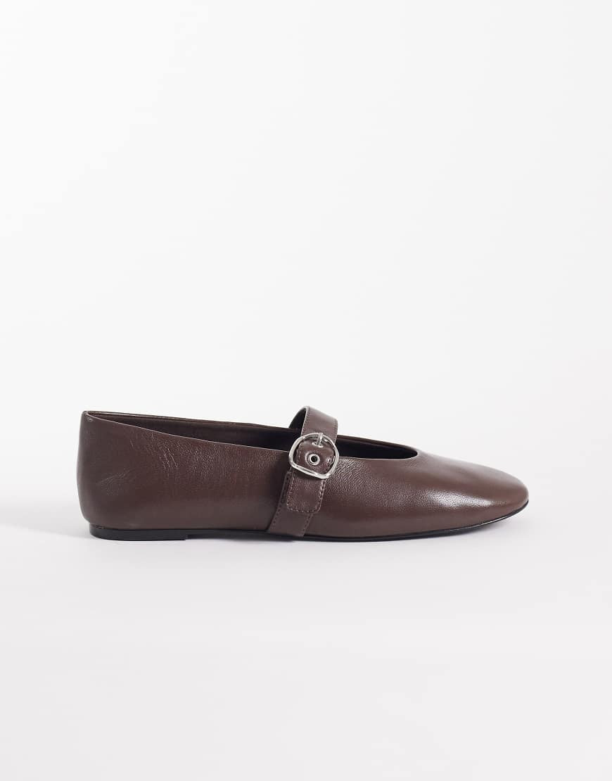 Mango - Ballerine Mary Jane in 100% pelle color cioccolato-Marrone | ASOS (Global)