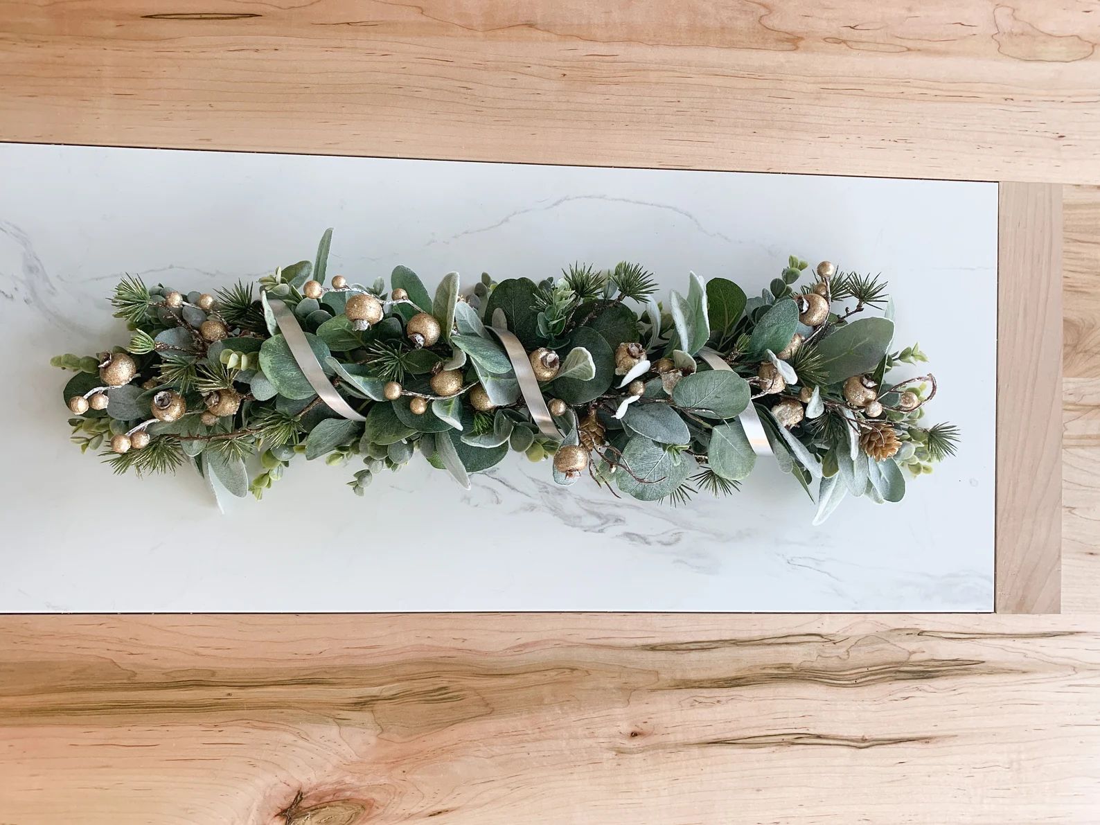 Christmas Centerpiece, Long Table Decor, Gold Berries and Pinecones, Eucalyptus Lambs Ear Greener... | Etsy (US)