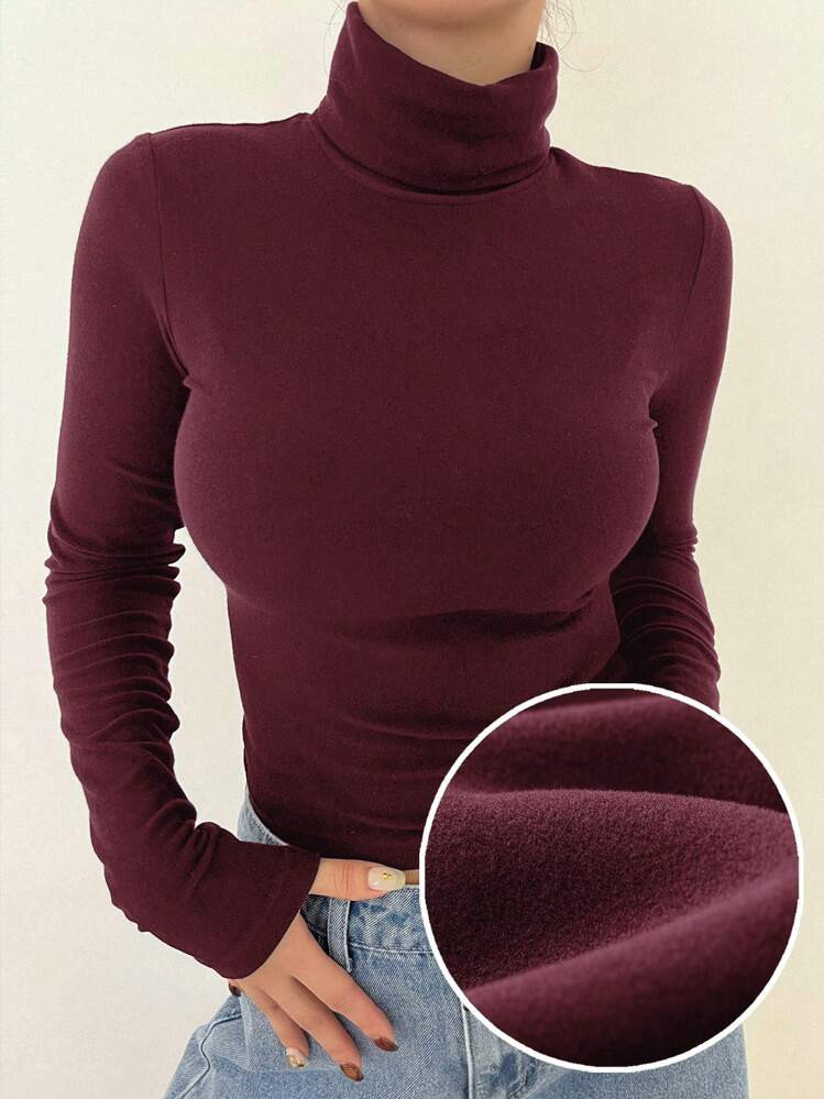 DAZY Women Casual High Neck Fitted Solid Color Long Sleeve T-Shirt, Autumn/Winter,Fall Women Clothes | SHEIN