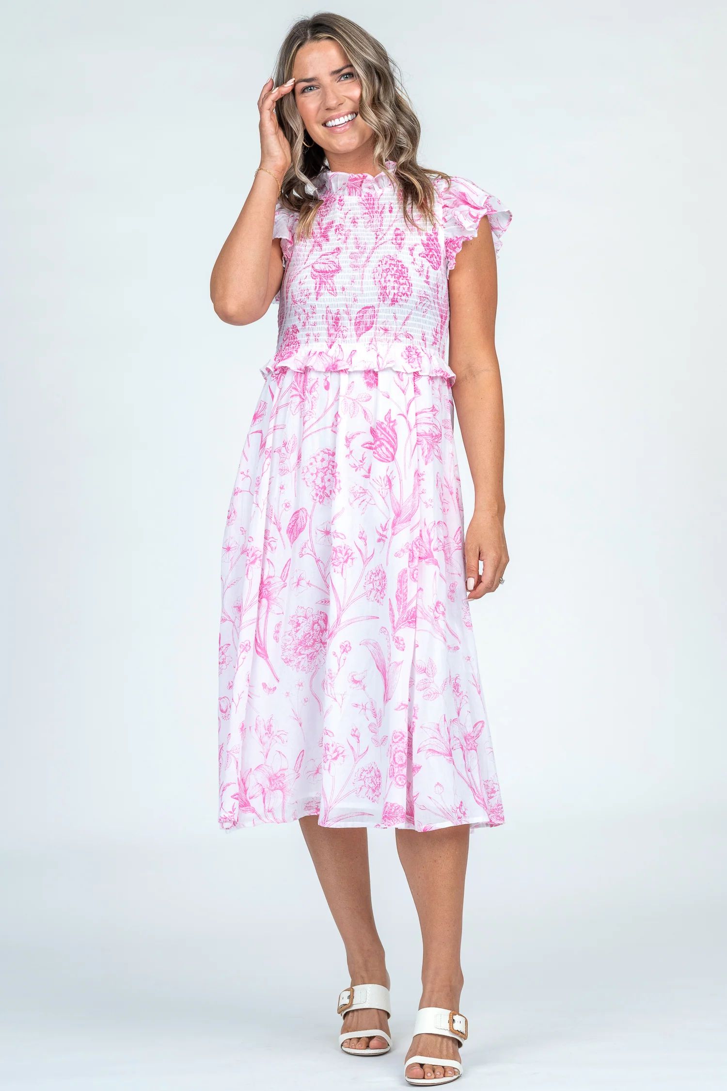 Lila Dress in Toile Pink | Olivia James The Label