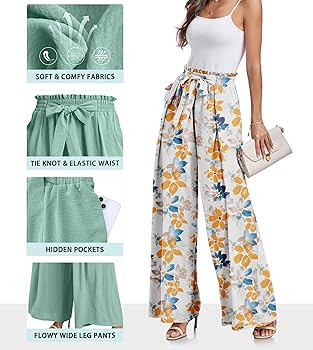 Lepunuo Wide Leg Pants for Women High Waisted Palazzo Pants Work Casual Flowy Tie Knot Trousers w... | Amazon (US)