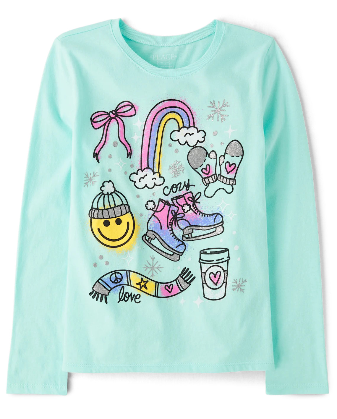 Girls Long Sleeve Winter Doodles Graphic Tee - ICELANDIC | The Children's Place CA | The Children's Place