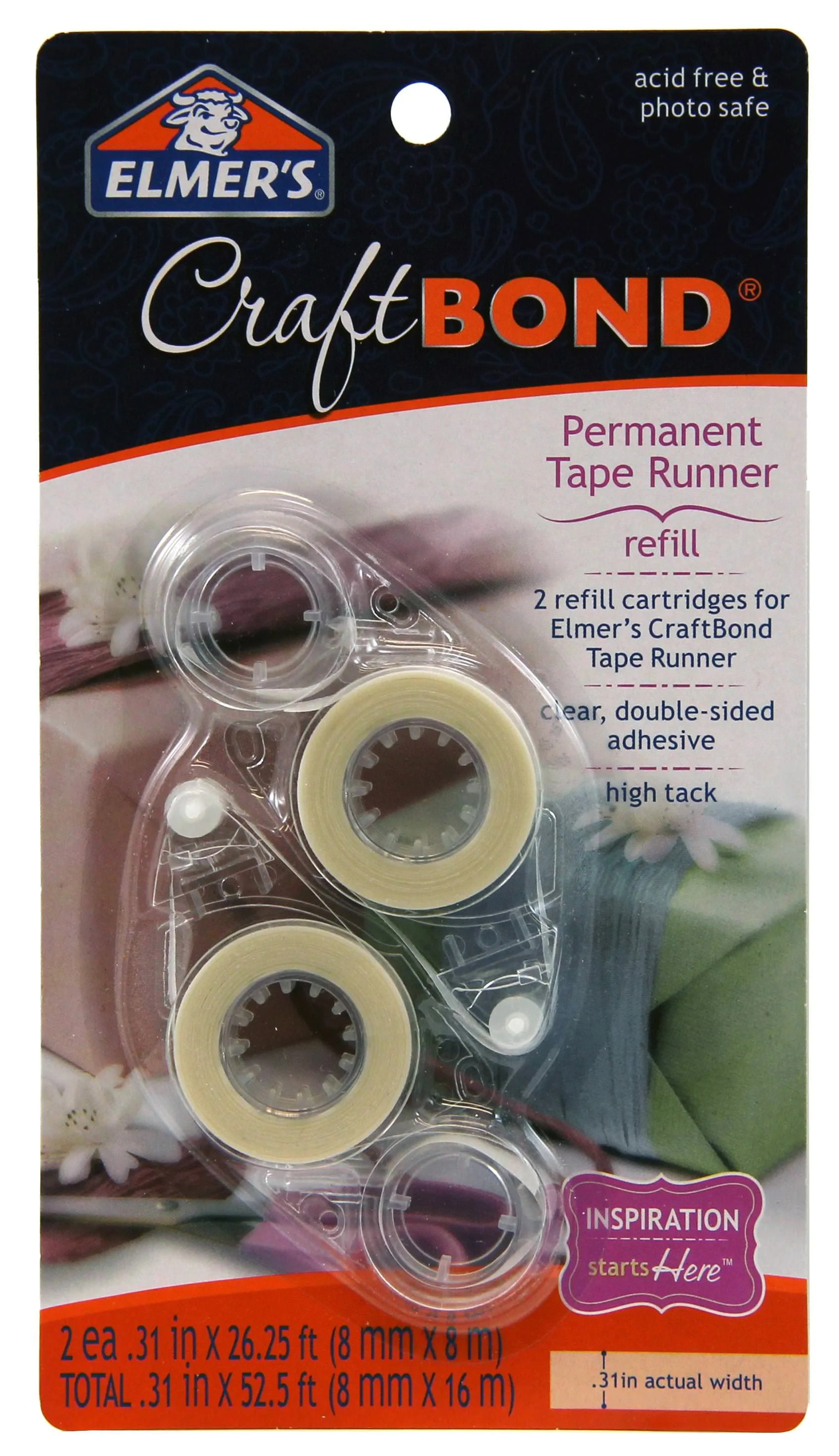 Elmer’s CraftBond Permanent Tape Runner Refills, Clear, Double Sided, 26.25-feet Each, 2 Count | Walmart (US)