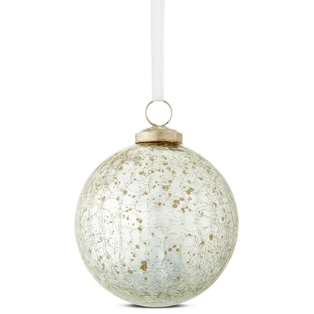 Glass Ball Christmas Hanging Ornament in Crackle Silver Finish, Size 4 Inch by Holiday Time | Walmart (US)
