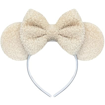 Trnerm Beige Mouse Ears Headband for Women, Soft Plush Park Ears Cute Birthday Hair Bands | Amazon (US)
