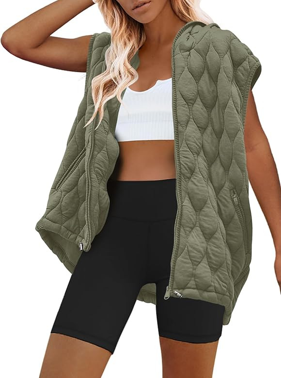 SENSERISE Womens Oversized Puffer Vest Sleeveless Quilted Jacket Zip Up Hoodie Winter Coat with P... | Amazon (US)
