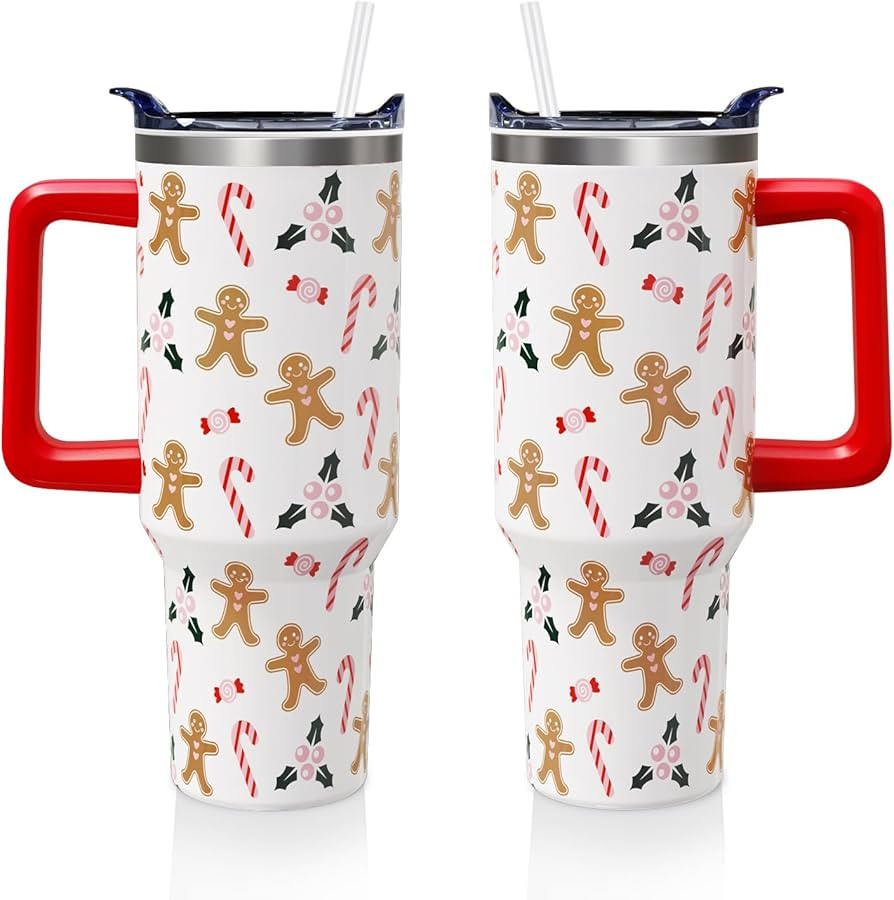 Christmas Gingerbread Man 40oz Tumbler Cup with Handle and Straw, Cute Xmas Candy Gifts for Women... | Amazon (US)