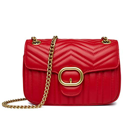 Chrysansmile Quilted Crossbody Bags Red Genuine Leather Clutch Purses Women's Shoulder Handbags With Chain | Amazon (US)