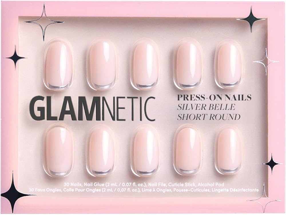 Glamnetic Press On Nails - Silver Belle| Short Round Natural Base Nails with 3D Silver Foil in a ... | Amazon (US)