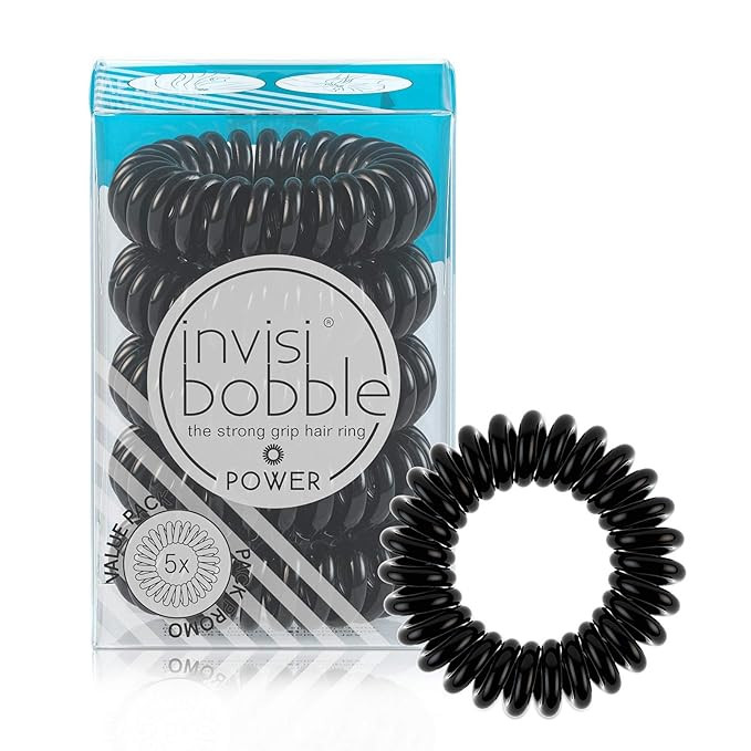 invisibobble Power Traceless Spiral Hair Ties - 5 Pack - True Black - Strong Elastic Grip Coil Ha... | Amazon (US)