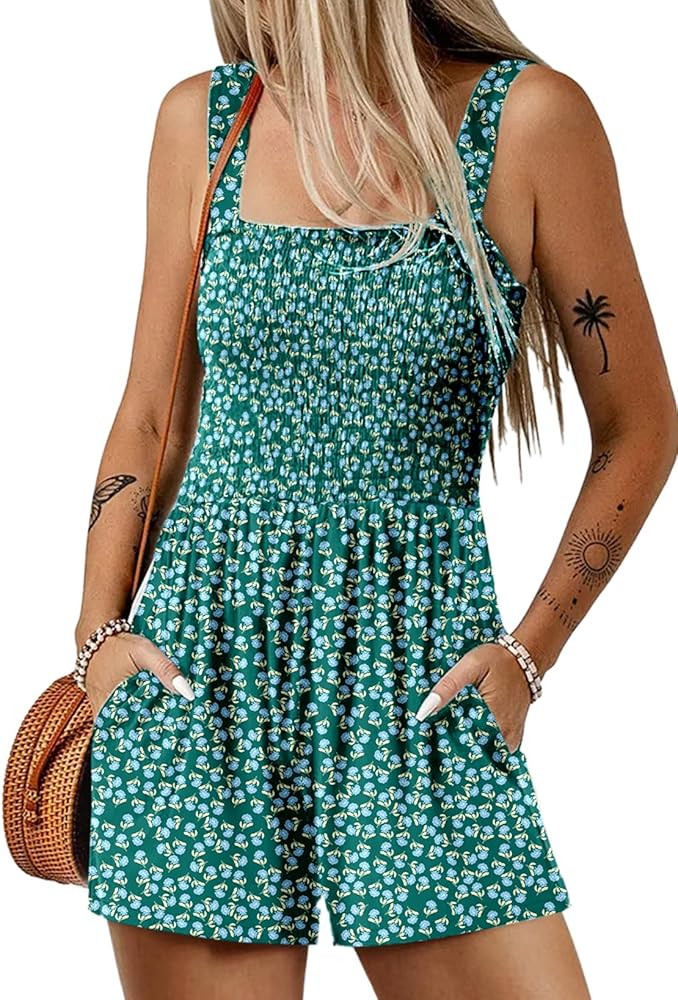 Dokotoo Women's Summer Casual Smocked Rompers Square Neck Sleeveless Loose Shorts Jumpsuits 2026 ... | Amazon (US)