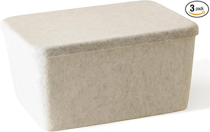 The Wide Sculpted Bin + Lid Felt Storage Basket 3-piece Set Drawer Organizer Basket Box for Toys ... | Amazon (US)