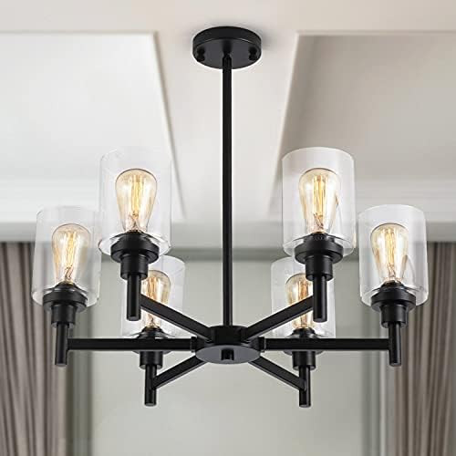 Farmhouse Chandelier with Cylinder Clear Glass 6 Light Vintage Black Bedroom Kitchen Island Penda... | Amazon (US)