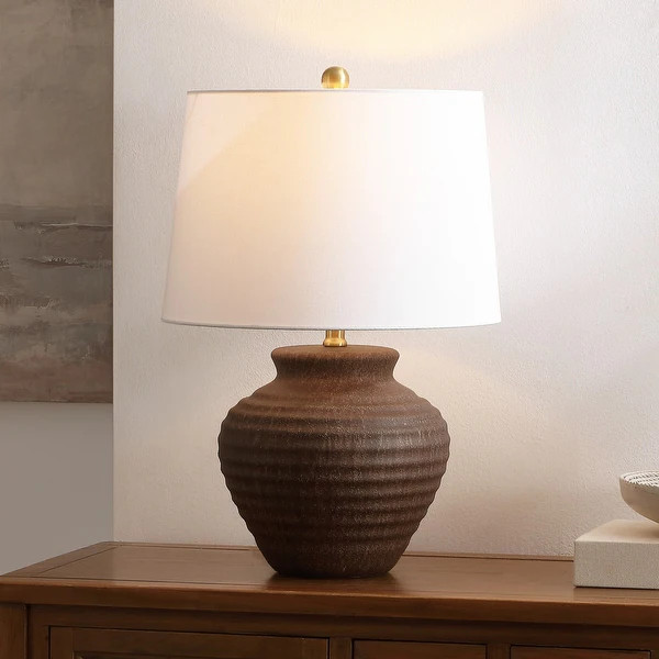 SAFAVIEH Lighting 22.5-inch Ledger Ceramic Table Lamp. - 15"W x 15"D x 23"H - Dark Brown. | Bed Bath & Beyond