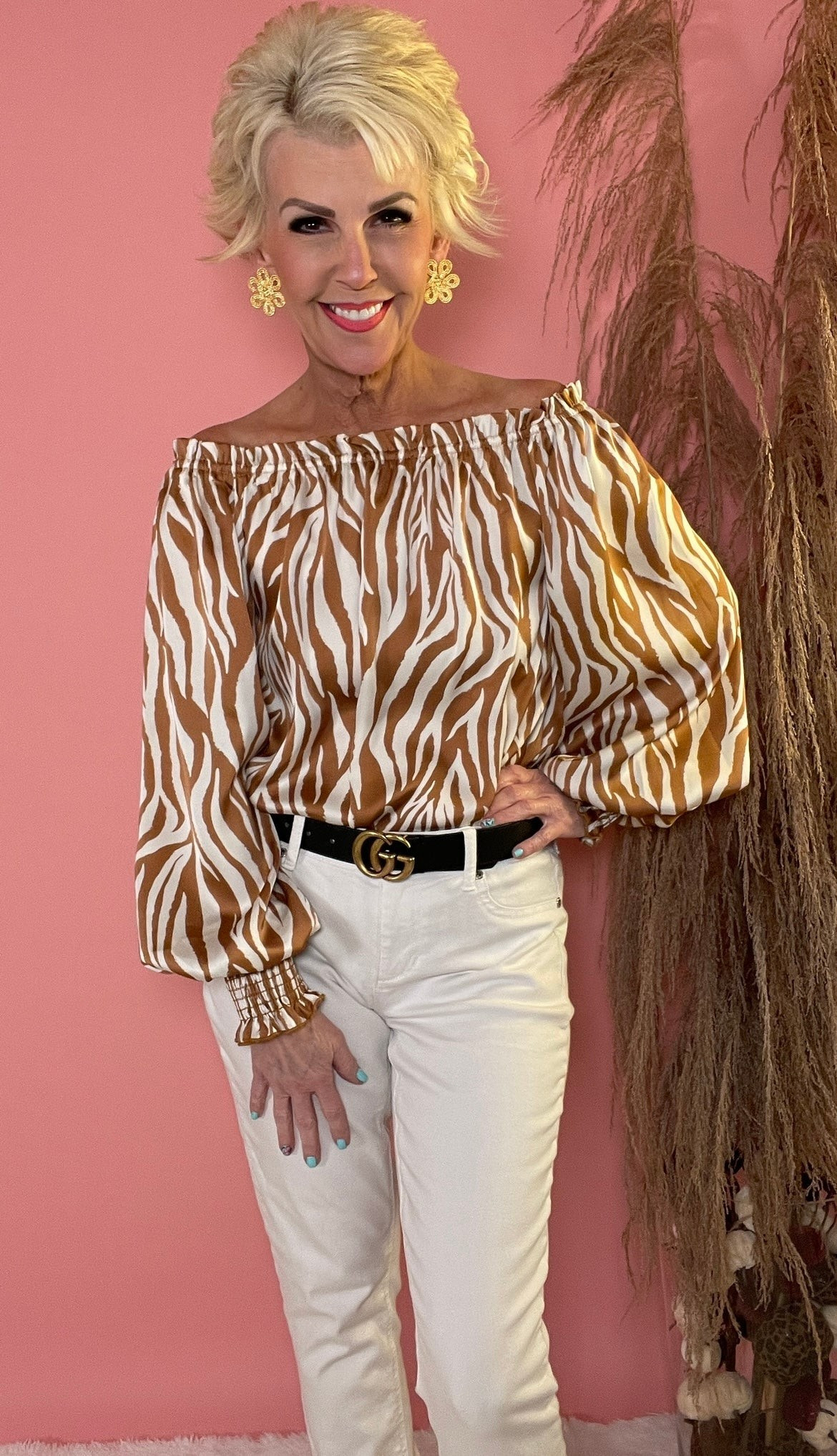 Camel Animal Print Blouse | Peppered with leopard