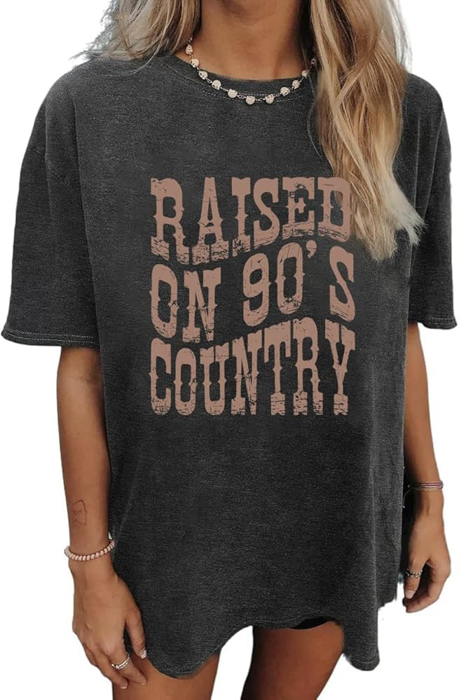 Oversized 90s Country Shirts for Women Raised On 90’S Country Shirt Country Music Tshirt Rock B... | Amazon (US)