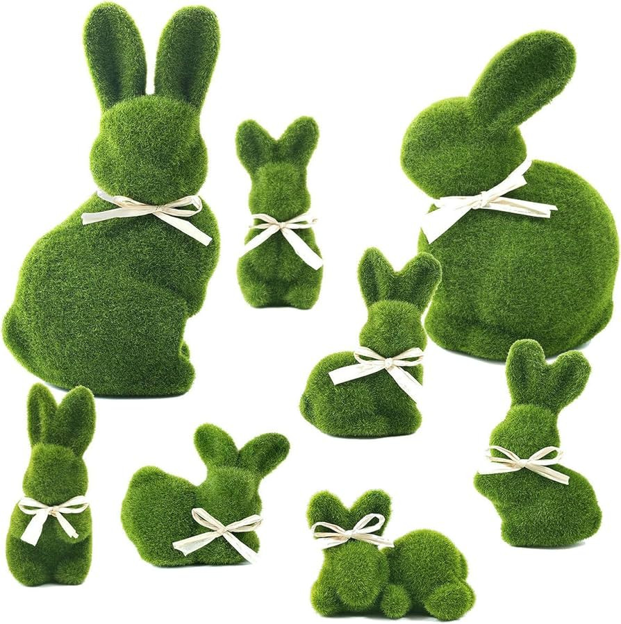 naturevibe 10/5 Inches Moss Easter Bunny Home Decor,Set of 8 Green Faux Moss Parents n Baby Rabbi... | Amazon (US)