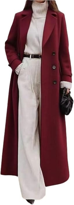 Women's Long Double Breasted Coat Elegant Formal Wool Blend Warm Overcoat | Amazon (US)