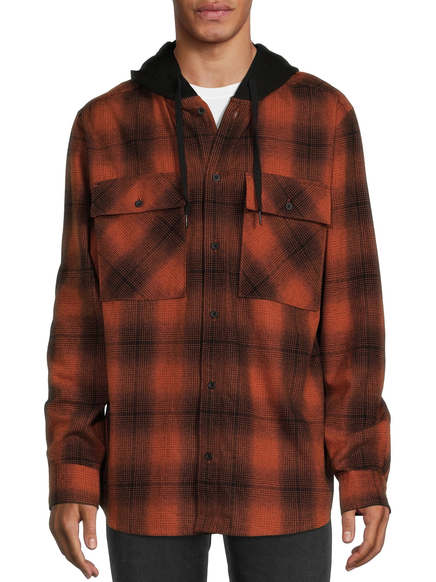 No Boundaries Men's and Big Men's Hooded Flannel Shirt with Long Sleeves, Sizes up to 5X | Walmart (US)