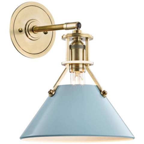 Painted No.2 11" High Aged Brass Wall Sconce w/ Blue Bird Shade - #67N74 | Lamps Plus | Lamps Plus
