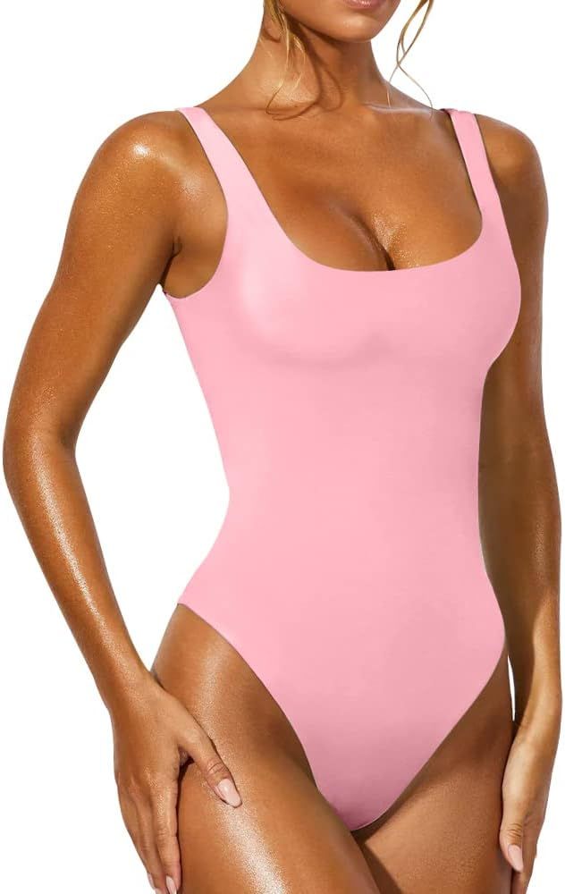 YFANG Women's Sexy Basic Bodysuit Sleeveless Round Neck Bodysuit Tank Tops | Amazon (US)